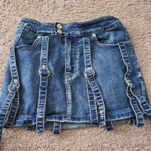 Sky Denim Mini Skirt with Buckle Straps